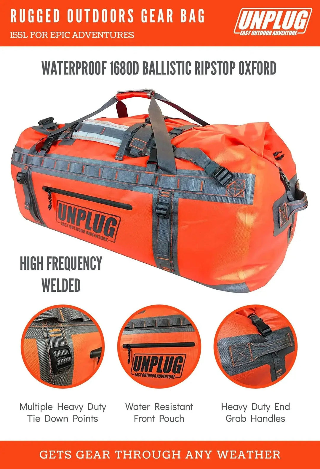 Unplug Easy Outdoor Adventure 155L Ultimate Waterproof Adventure Duffel Bag