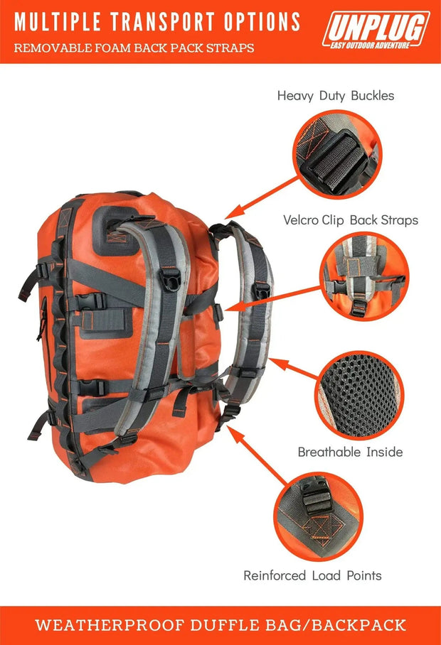Unplug Easy Outdoor Adventure Unplug Waterproof Bags for Travel -1680D Heavy Duty Waterproof Duffel Bag for Camping Motorcycle Dry Bag Hunting Bag Bug