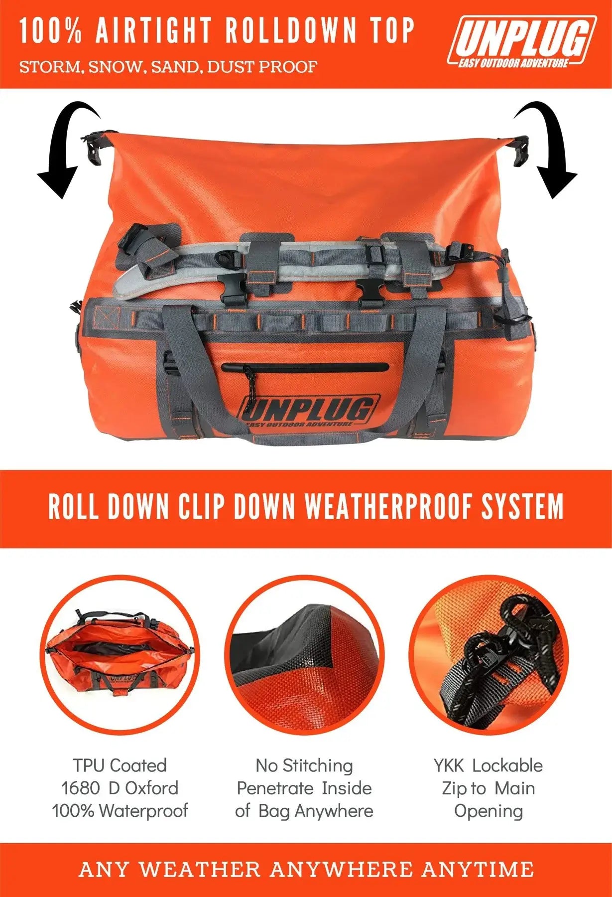 UNPLUG 65L Ultimate Adventure Bag - Waterproof Duffel Bag – UNPLUG Easy  Outdoor Adventure